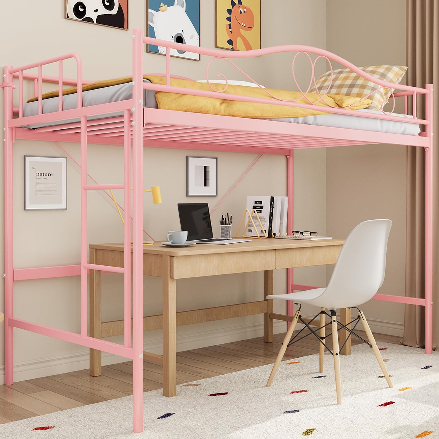 Pink Guard Metal Loft Bed