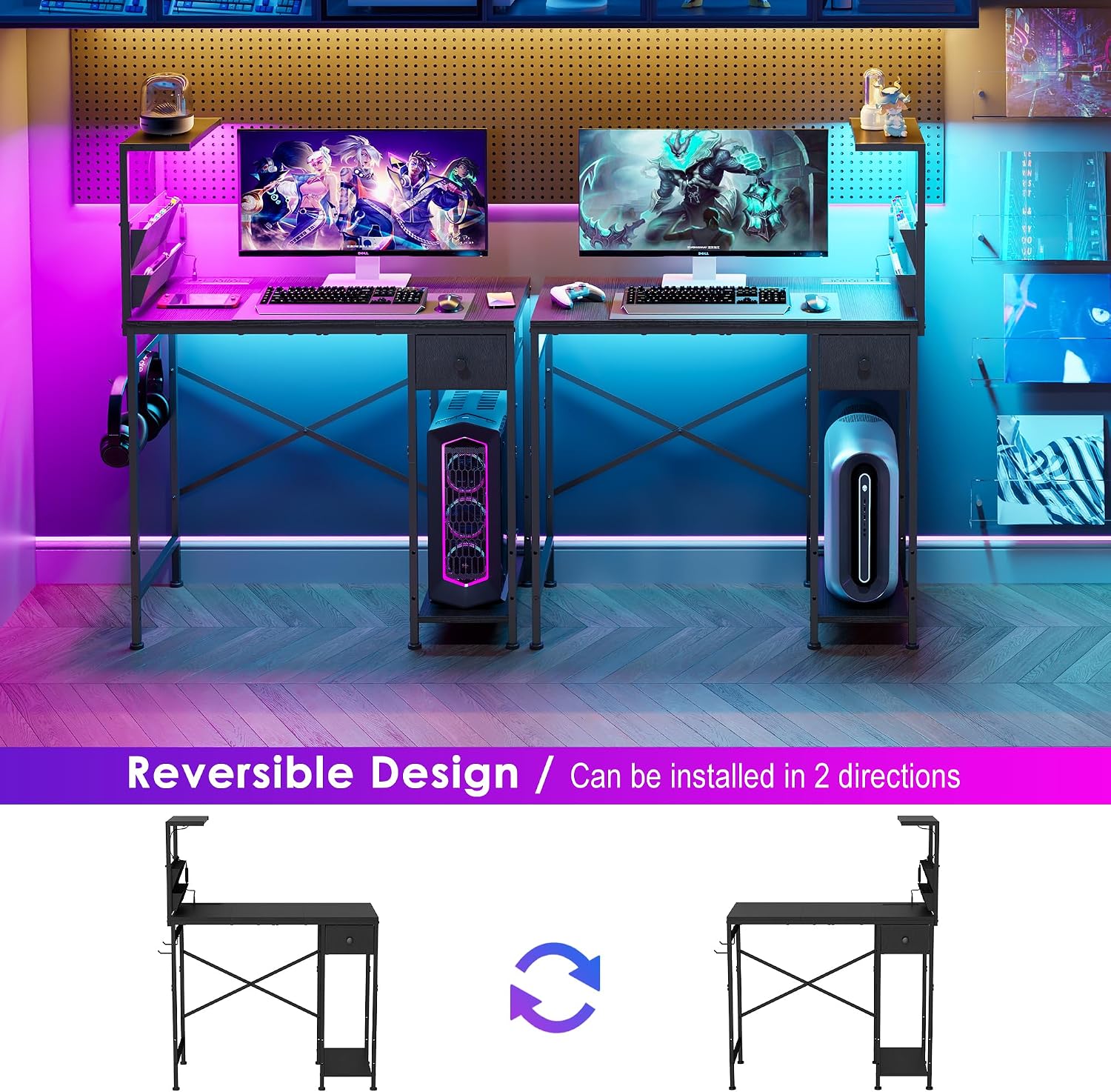 Black L LED Corner Desk