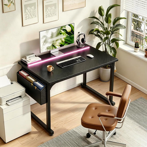 Black Led Carbon Gaming Desk
