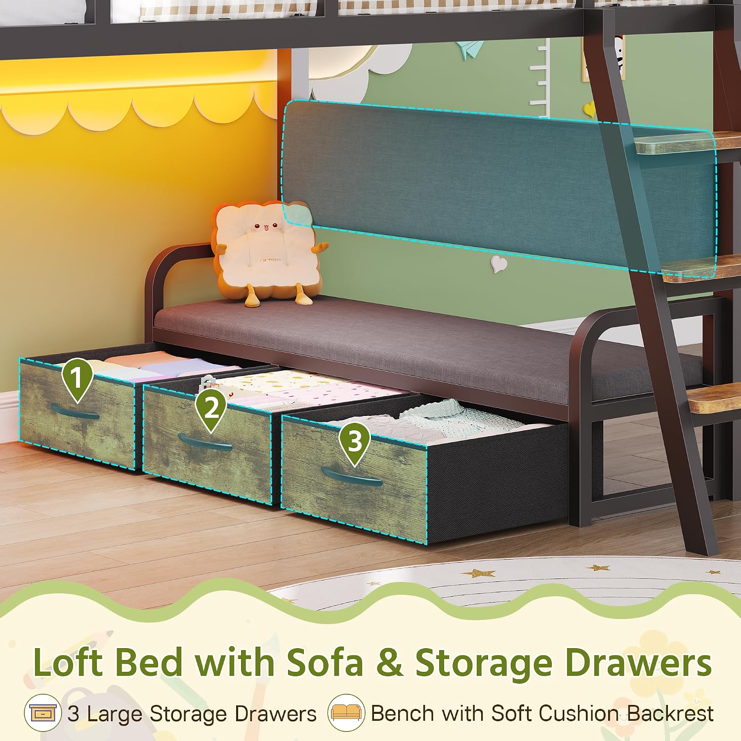 Brown LED Desk Loft Bed