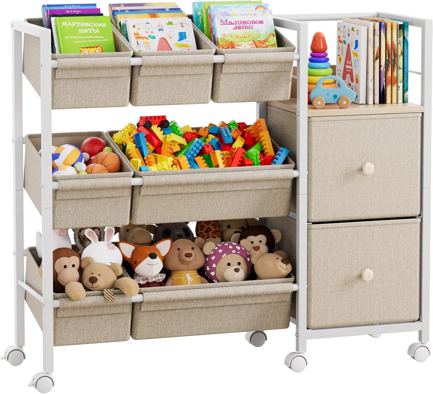 Off White Multi Bin Kids Storage Rac