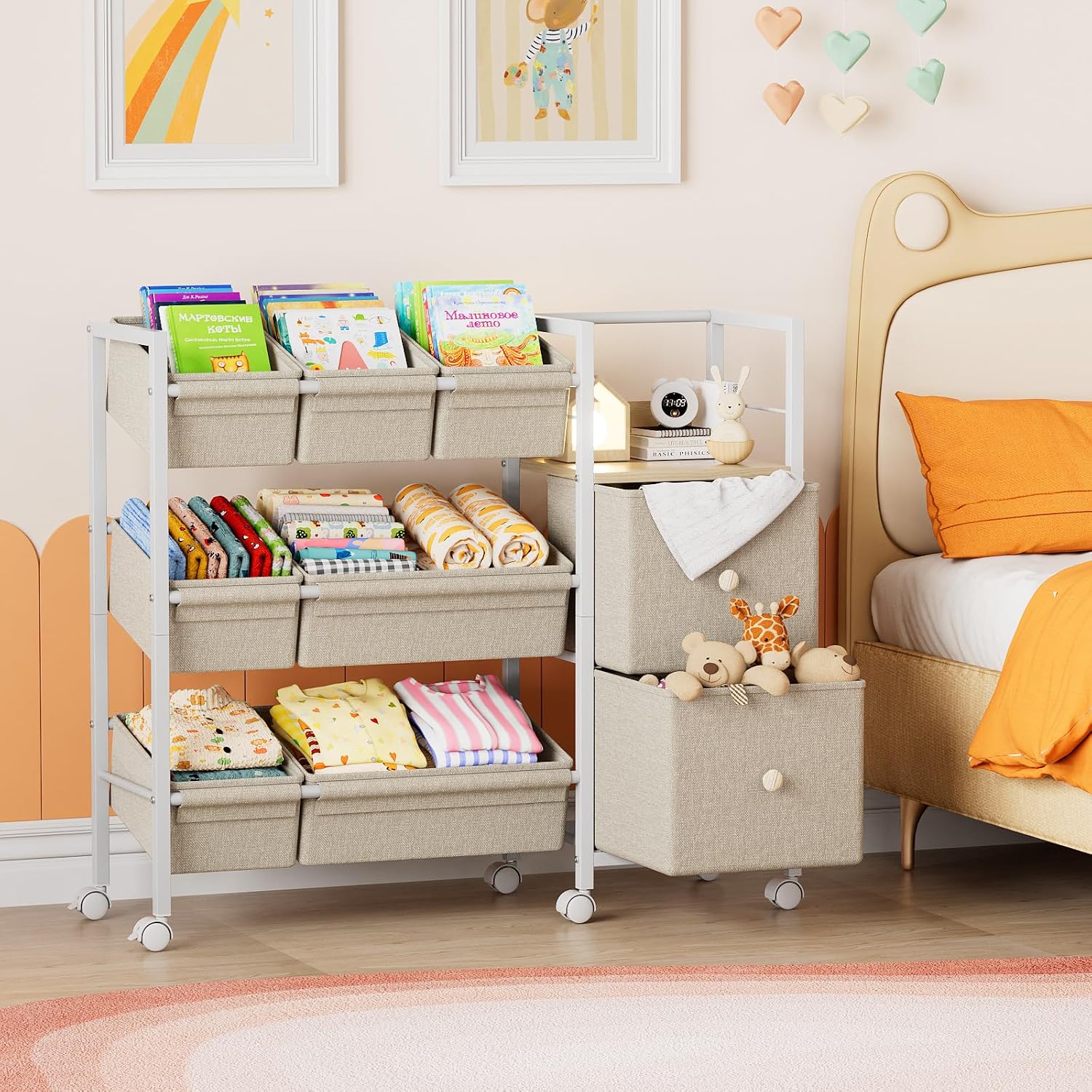 Off White Multi Bin Kids Storage Rac
