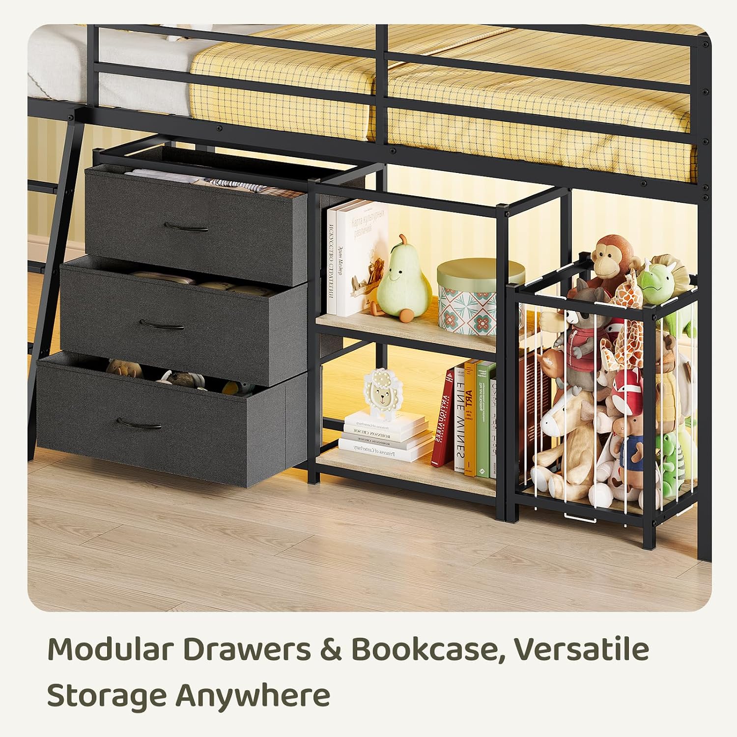 Black LED Drawer Loft Bed