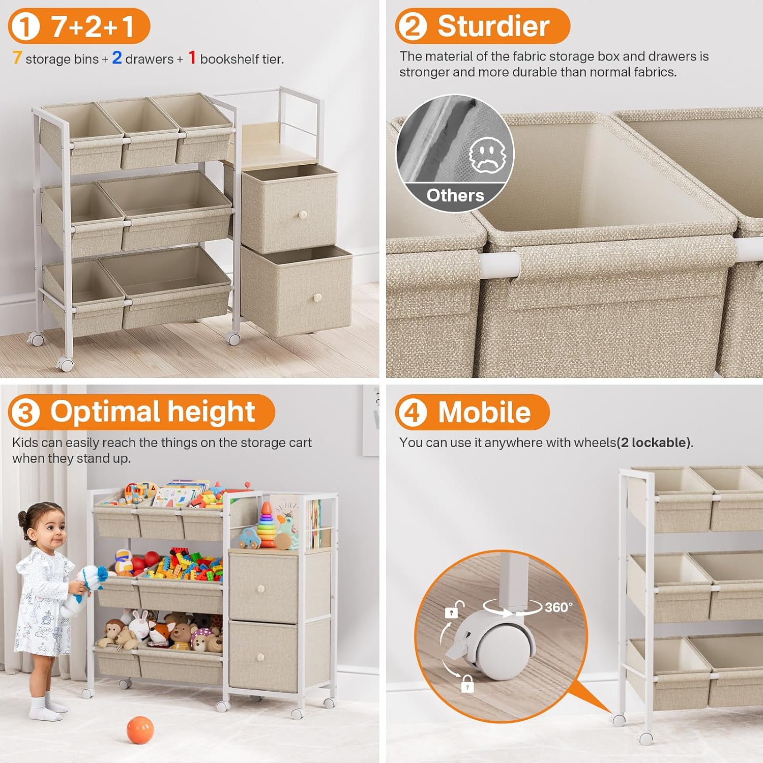 Off White Multi Bin Kids Storage Rac
