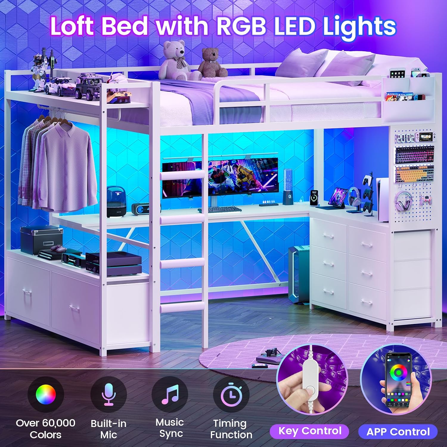 White Desk Drawer Loft Bed