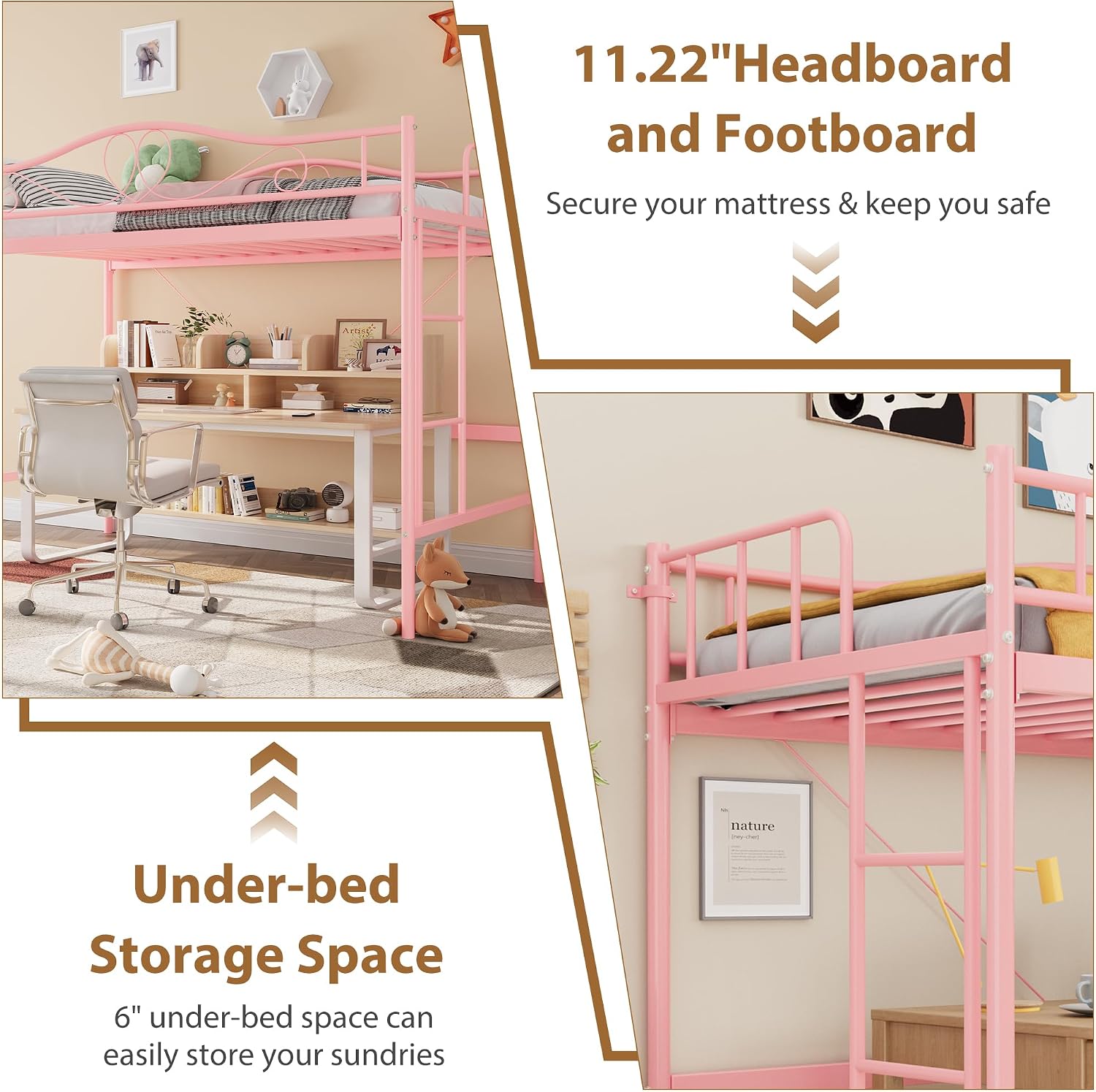 Pink Guard Metal Loft Bed