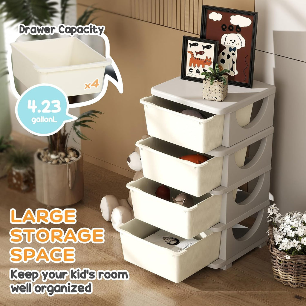 Cream Four Drawer Kids Storage Unit