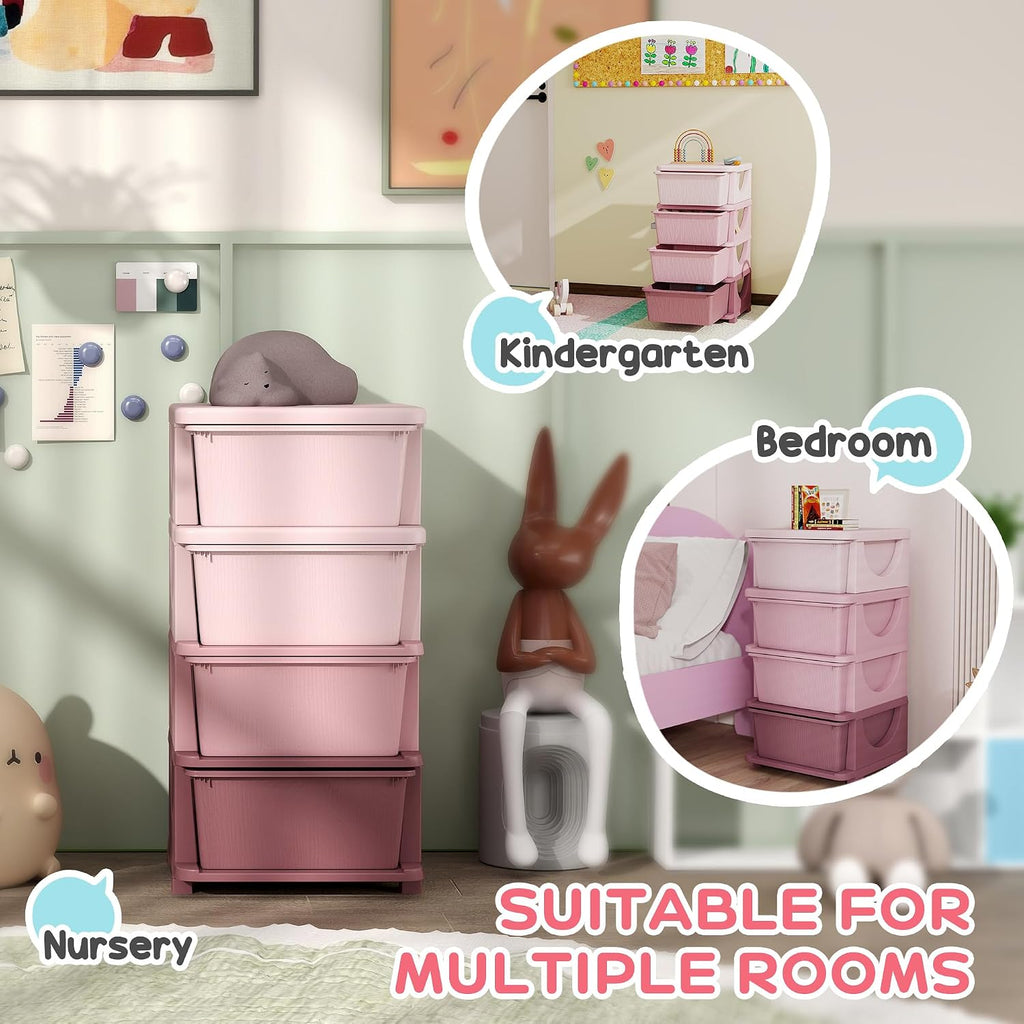 Pink Four Drawer Kids Storage Unit