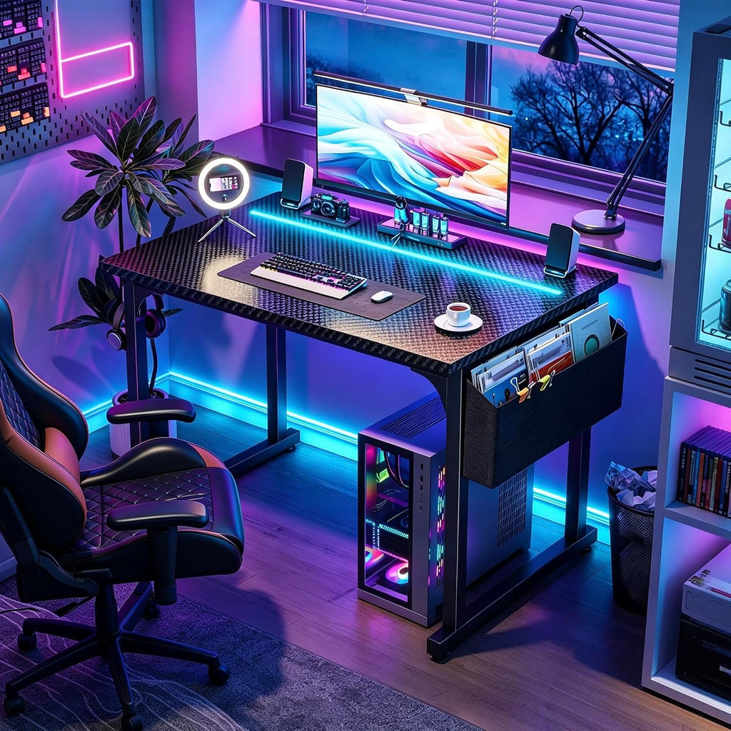 Black Led Carbon Gaming Desk