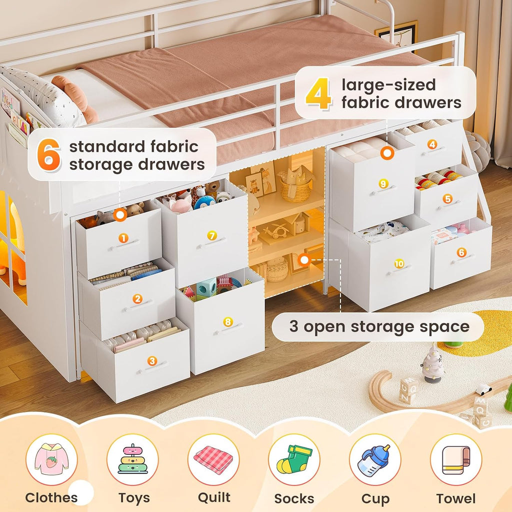 White Led Drawer Loft Bed