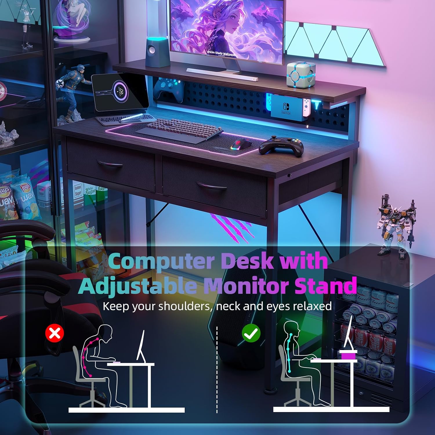 Black Led Gaming Study Desk