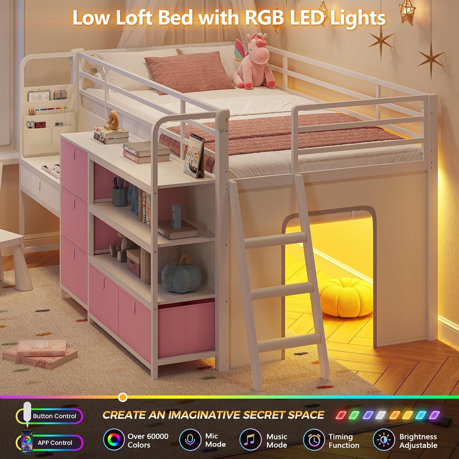 Pink LED Desk Loft Bed