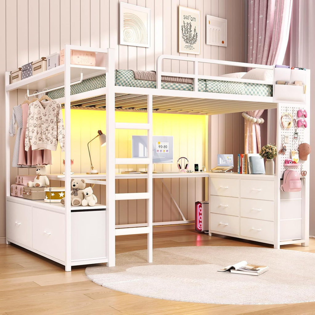 White Desk Drawer Loft Bed