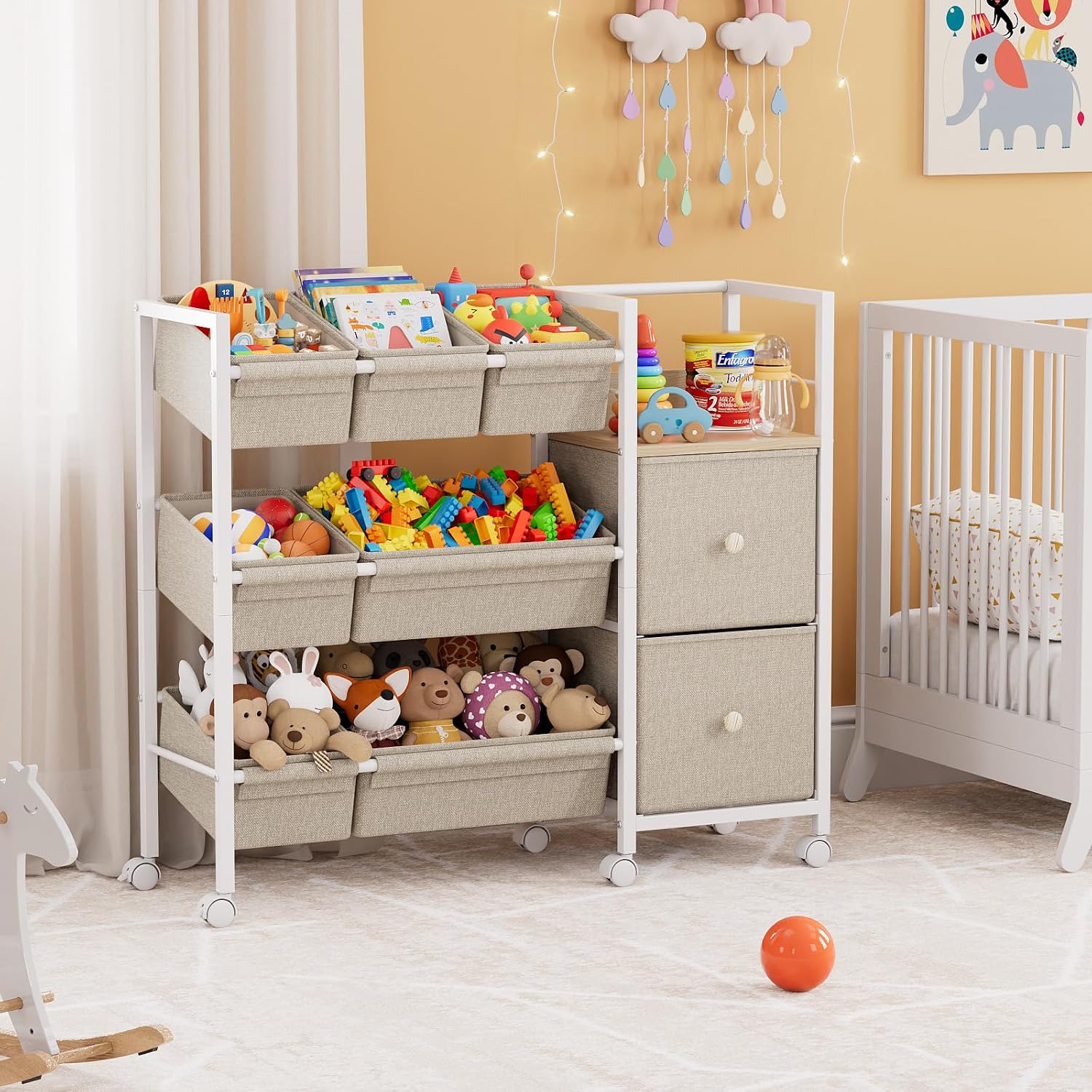 Off White Multi Bin Kids Storage Rac