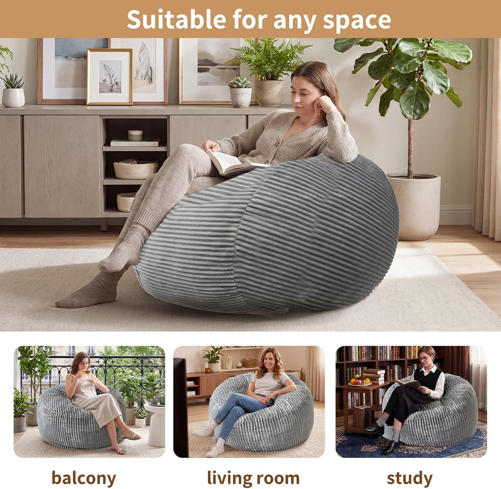 Grey Striped Foam Bean Bag