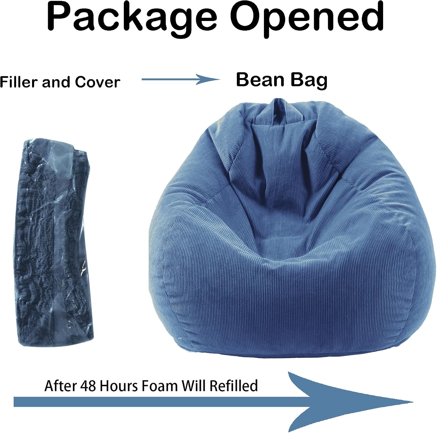 Blue Foam Filled Bean Bag