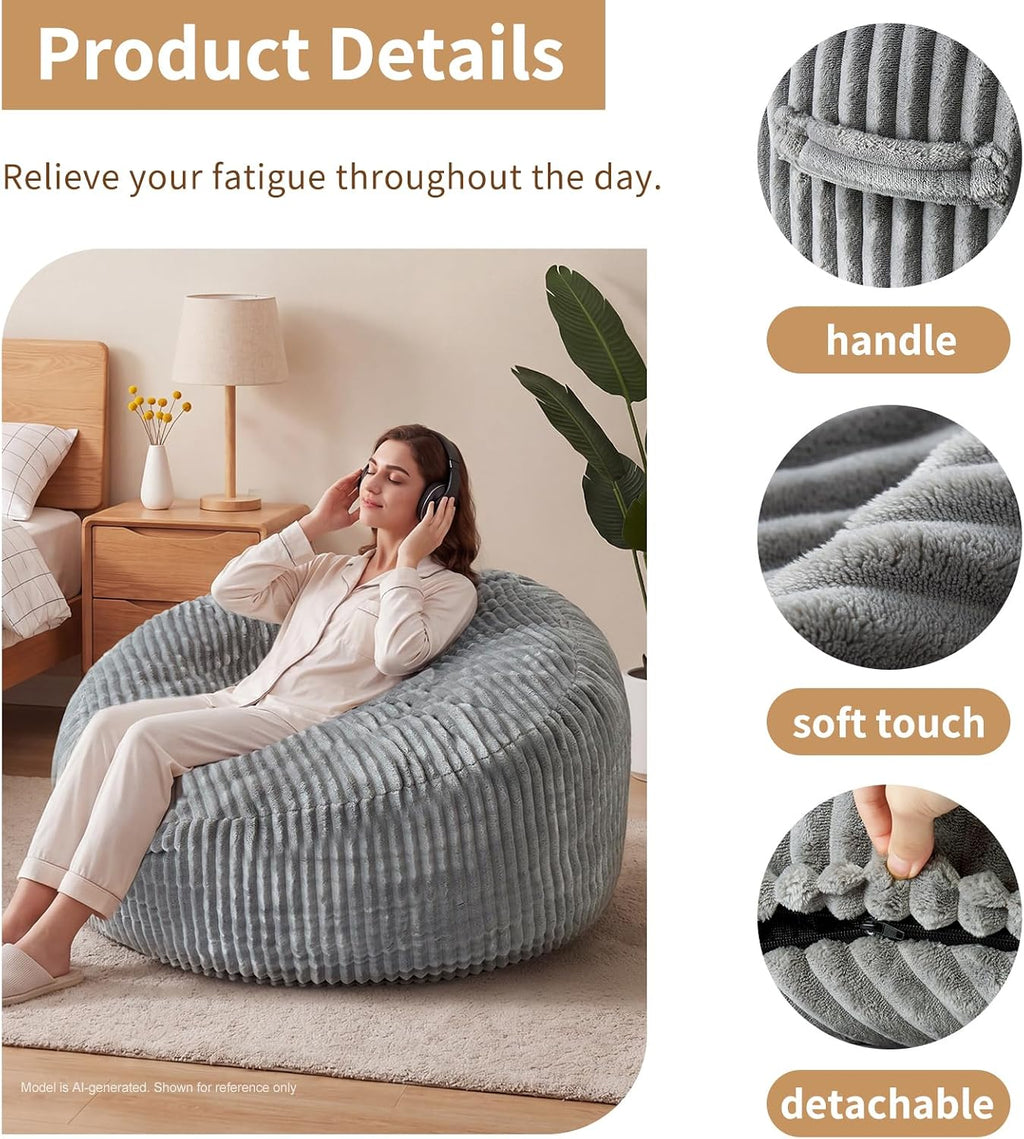 Grey Striped Foam Bean Bag