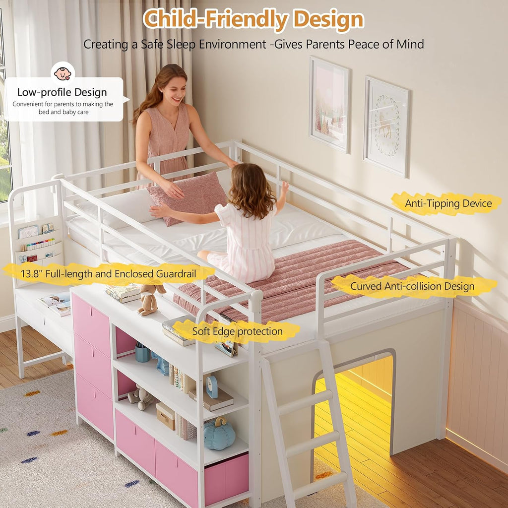 Pink LED Desk Loft Bed