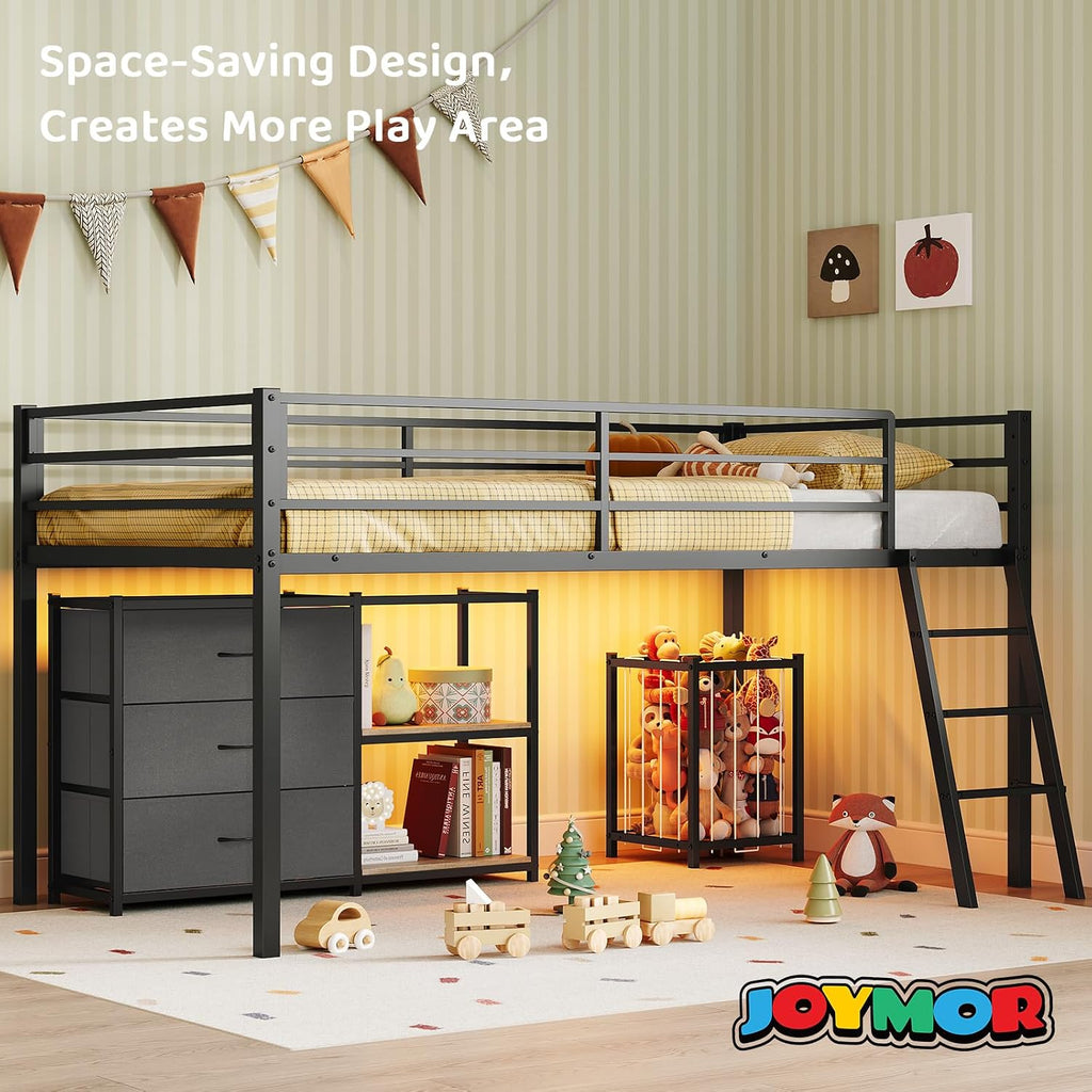 Black LED Drawer Loft Bed