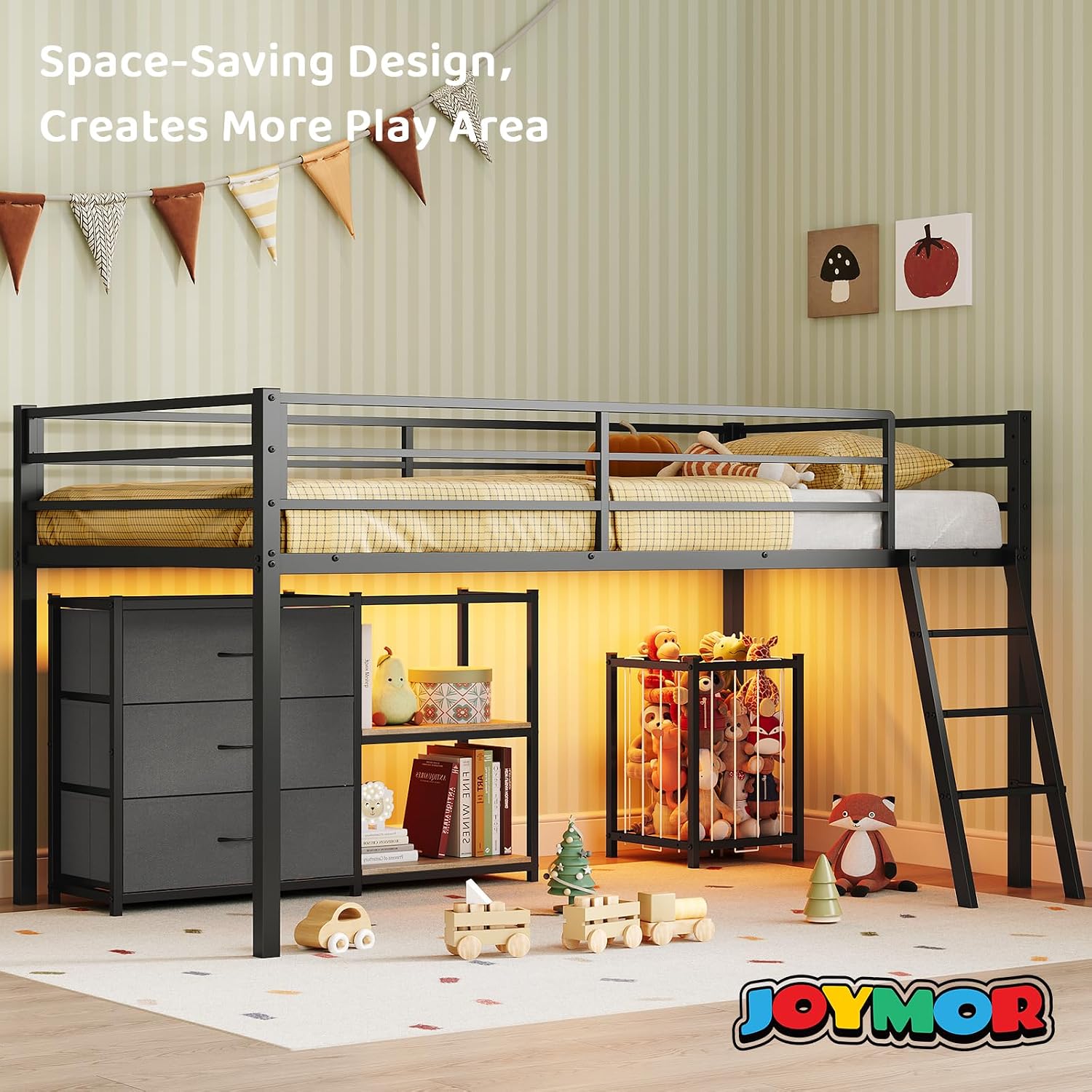 Black LED Drawer Loft Bed