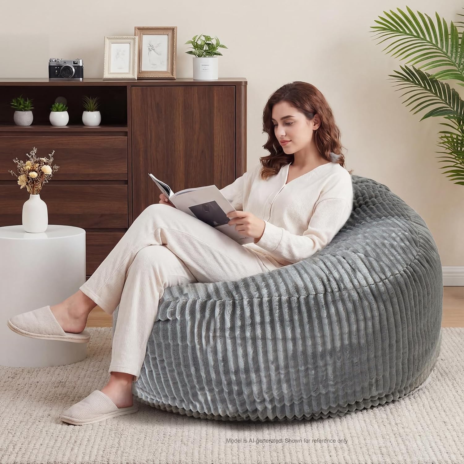 Grey Striped Foam Bean Bag