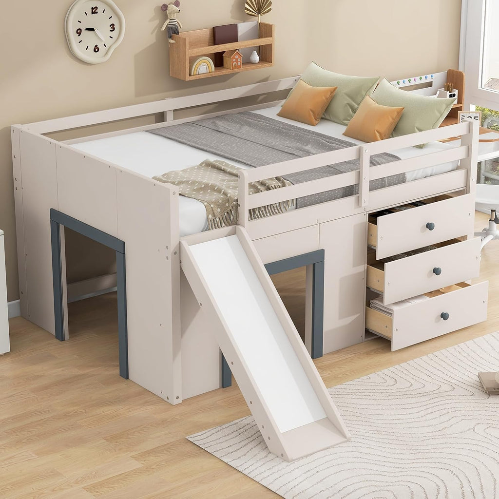 Wood Slide Drawer Loft Bed