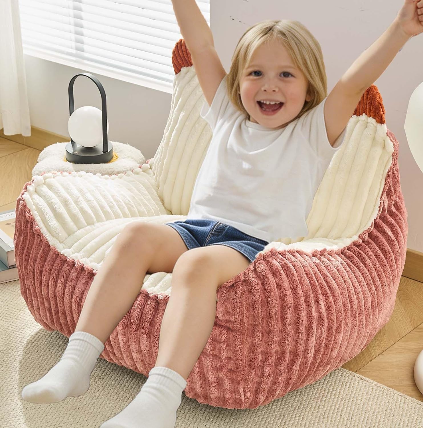 Pink Fur Foam Kids Bean Bag