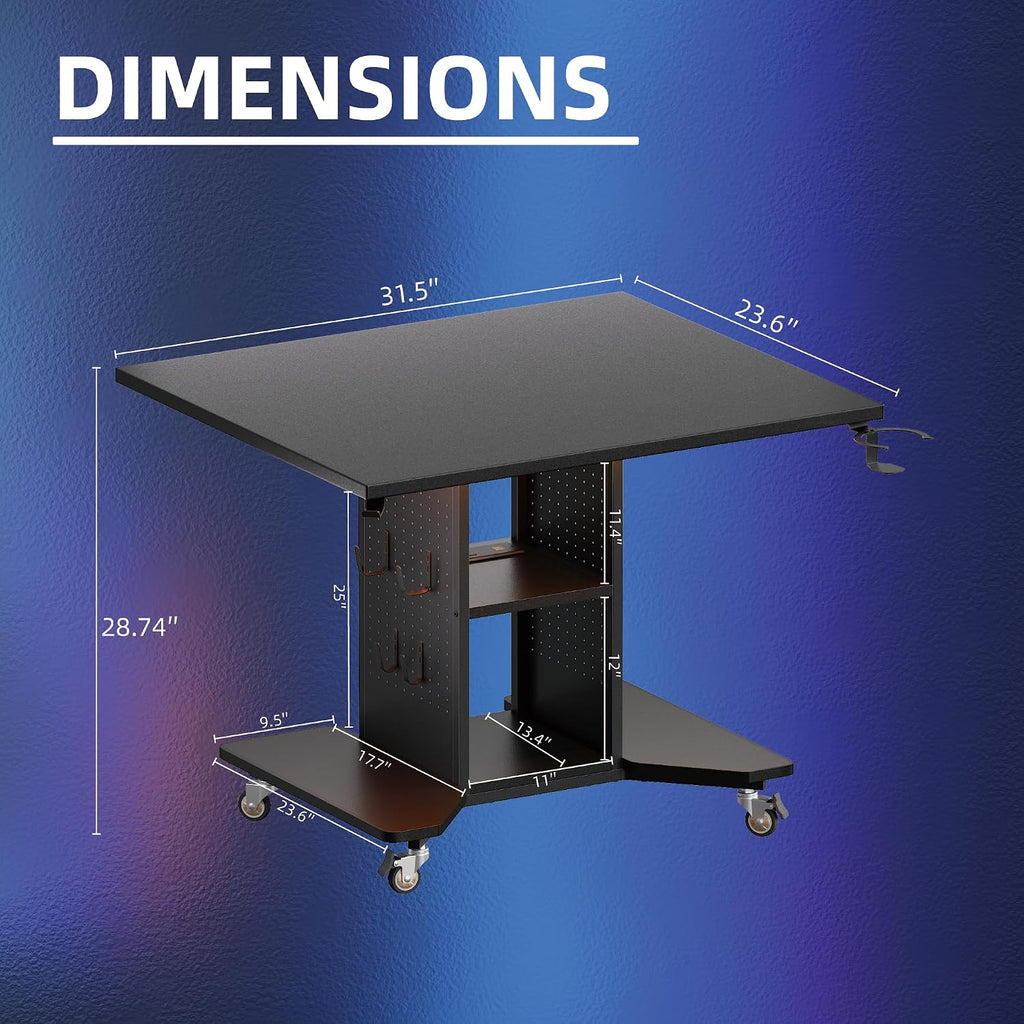 Black Rolling Led Gaming Desk