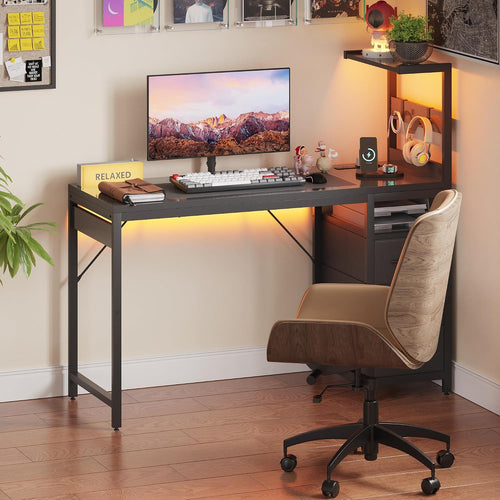Black Led Drawer Gaming Desk