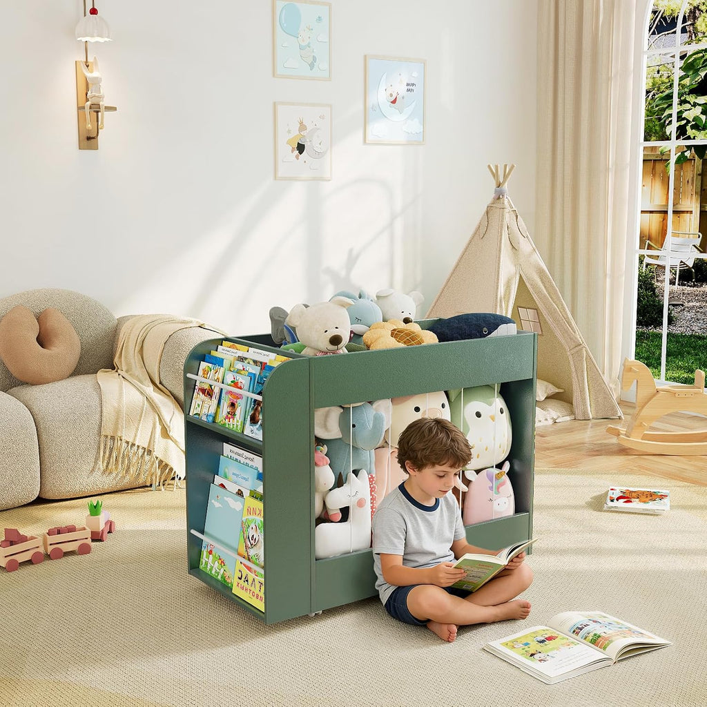 Wheeled Wooden Kids Storage Shelf