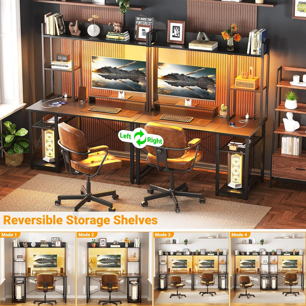 Black LED Hutch Gaming Desk