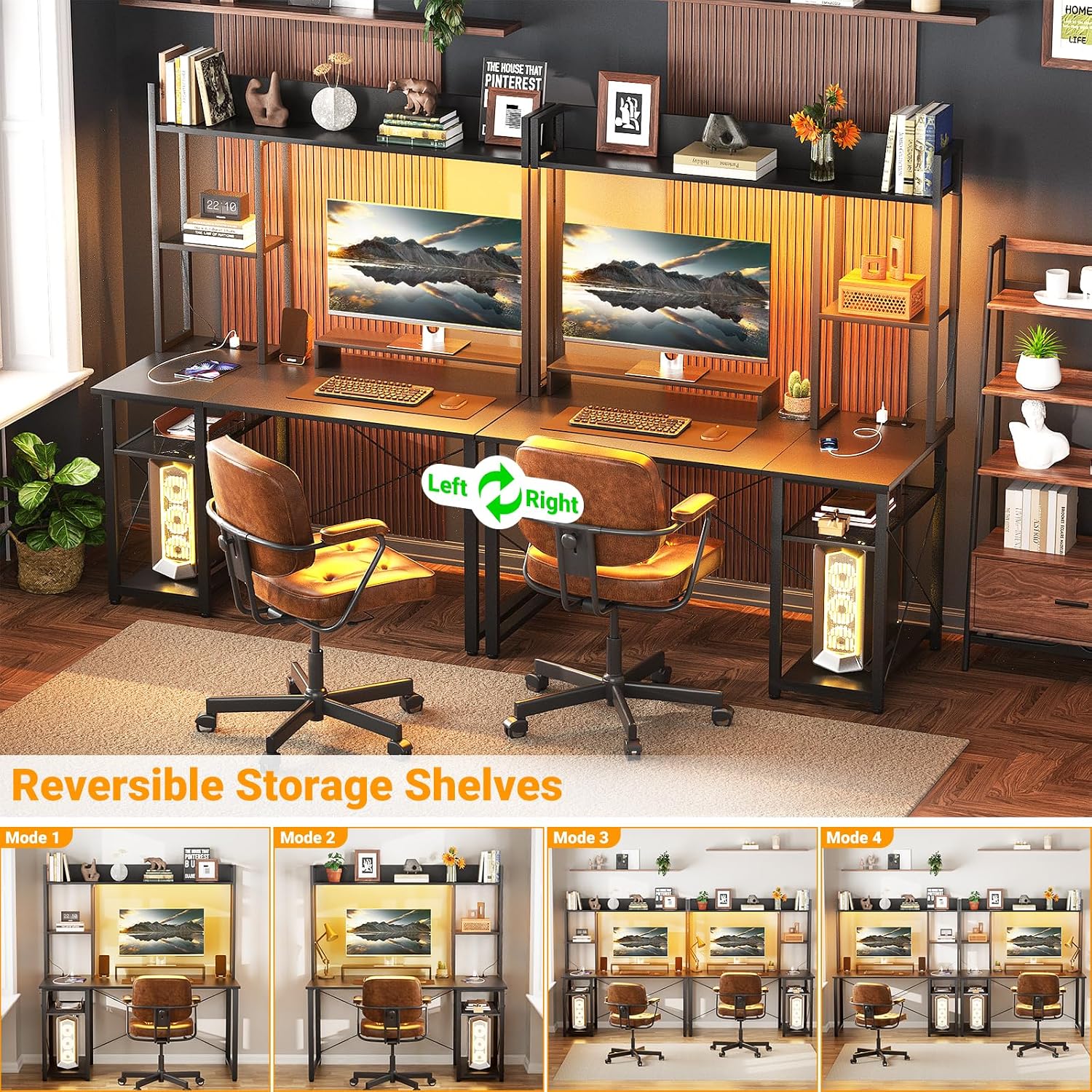 Black LED Hutch Gaming Desk