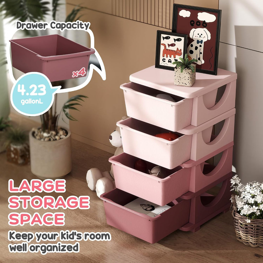 Pink Four Drawer Kids Storage Unit