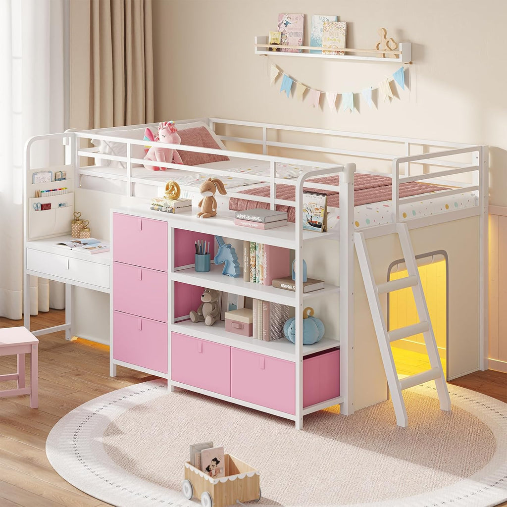 Pink LED Desk Loft Bed