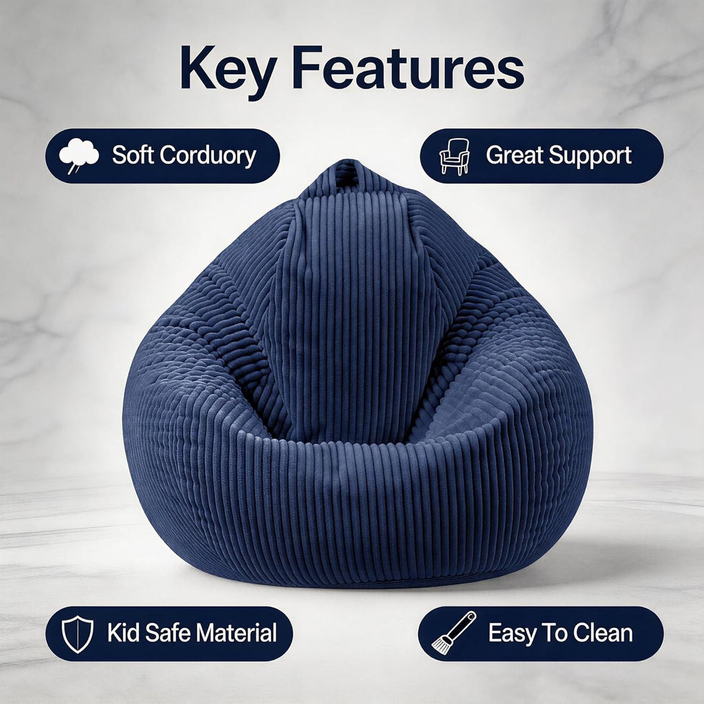 Navy Fur Foam Kids Bean Bag