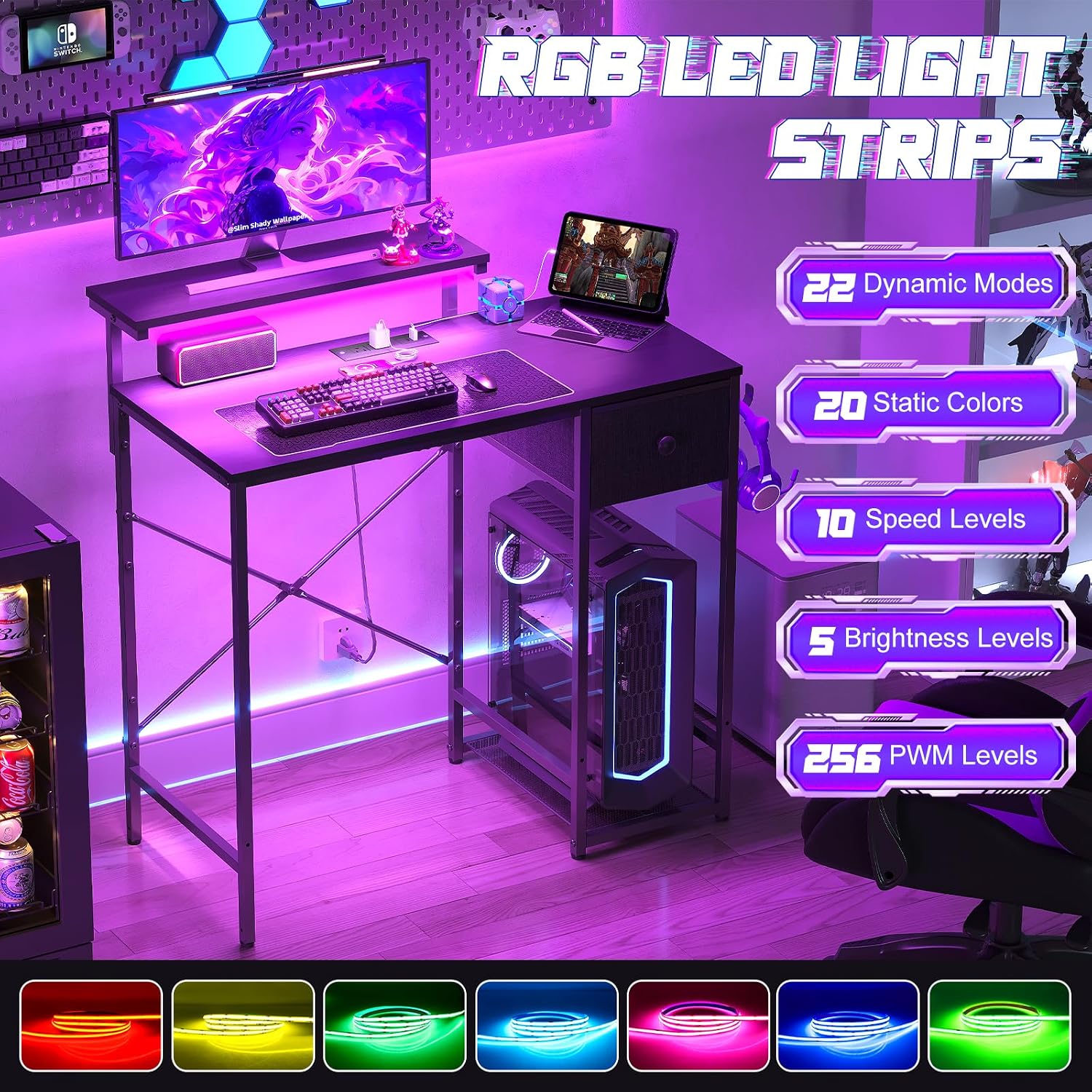 Black Lit Charging Pc Desk