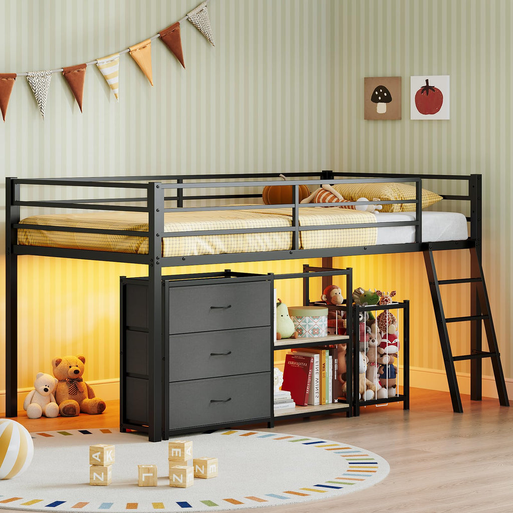 Black LED Drawer Loft Bed