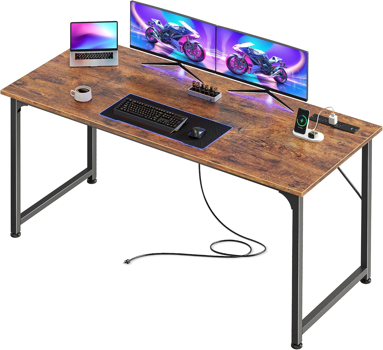 Brown Powered Gaming Desk