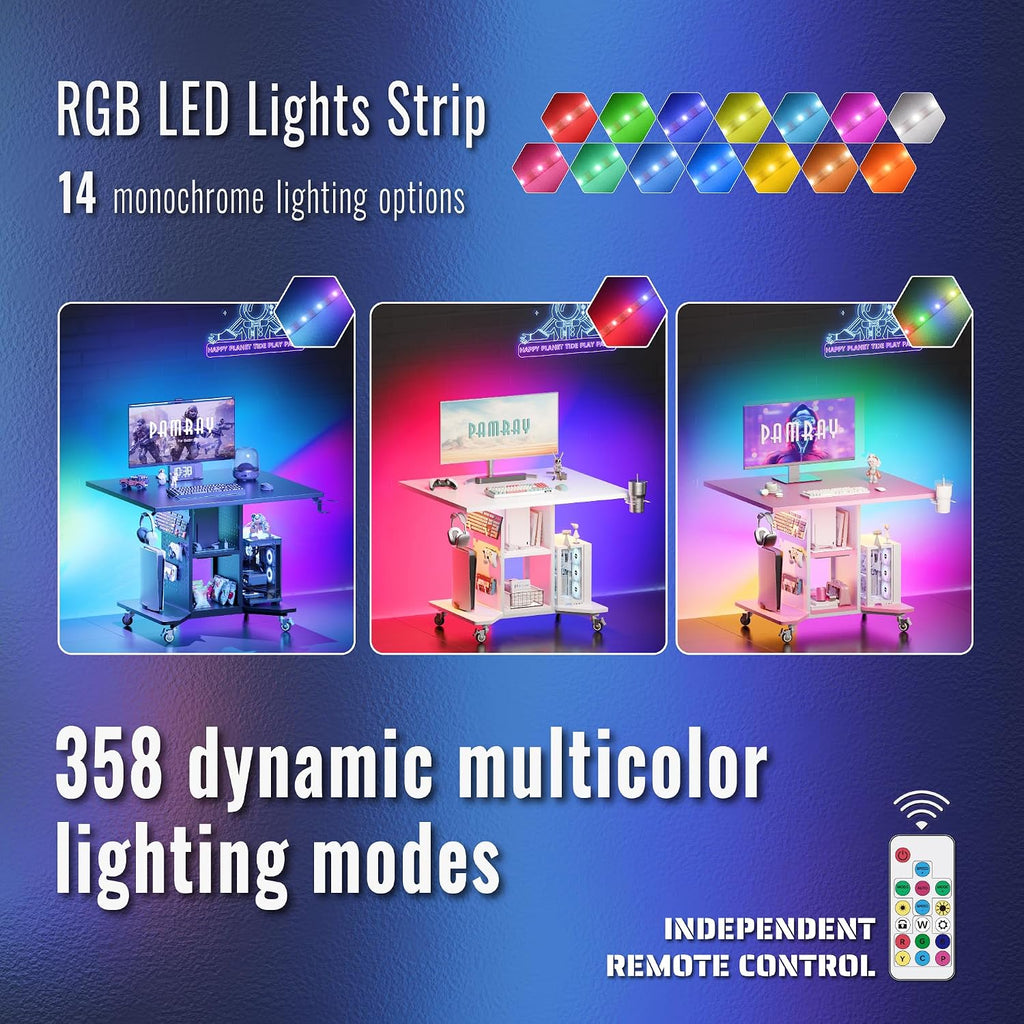 Black Rolling Led Gaming Desk