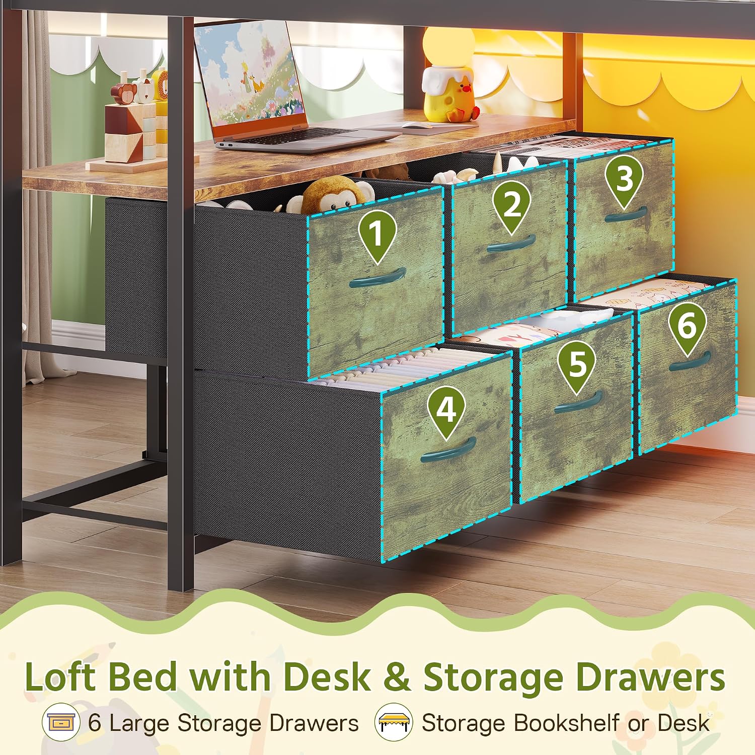 Brown LED Desk Loft Bed